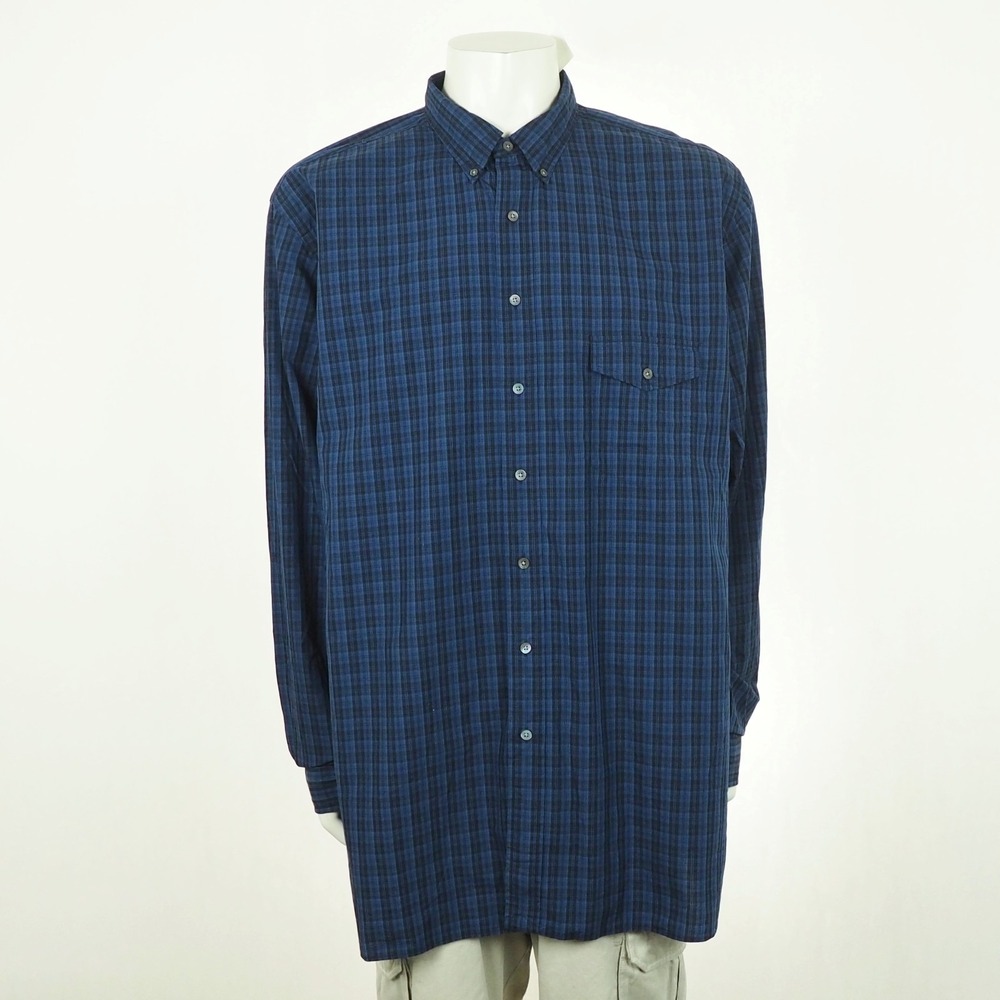 New Polo Ralph Lauren Button Down Shirt Mens 2XLT Blue Black Plaid Cotton Blend